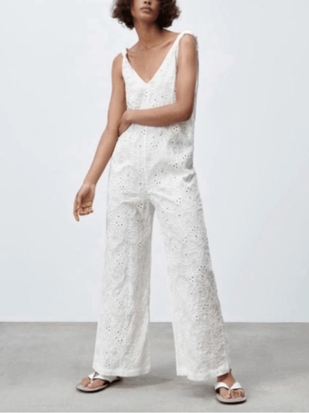 White Eyelet Wide-Leg Jumpsuit